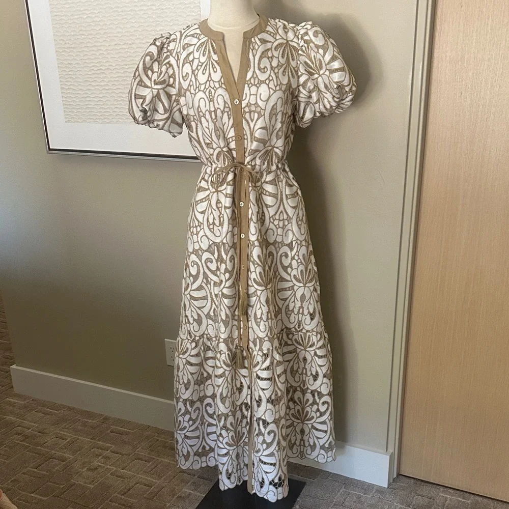 Solitaire White and Gold Lace-Effect Maxi Dress - Picture 6 of 12